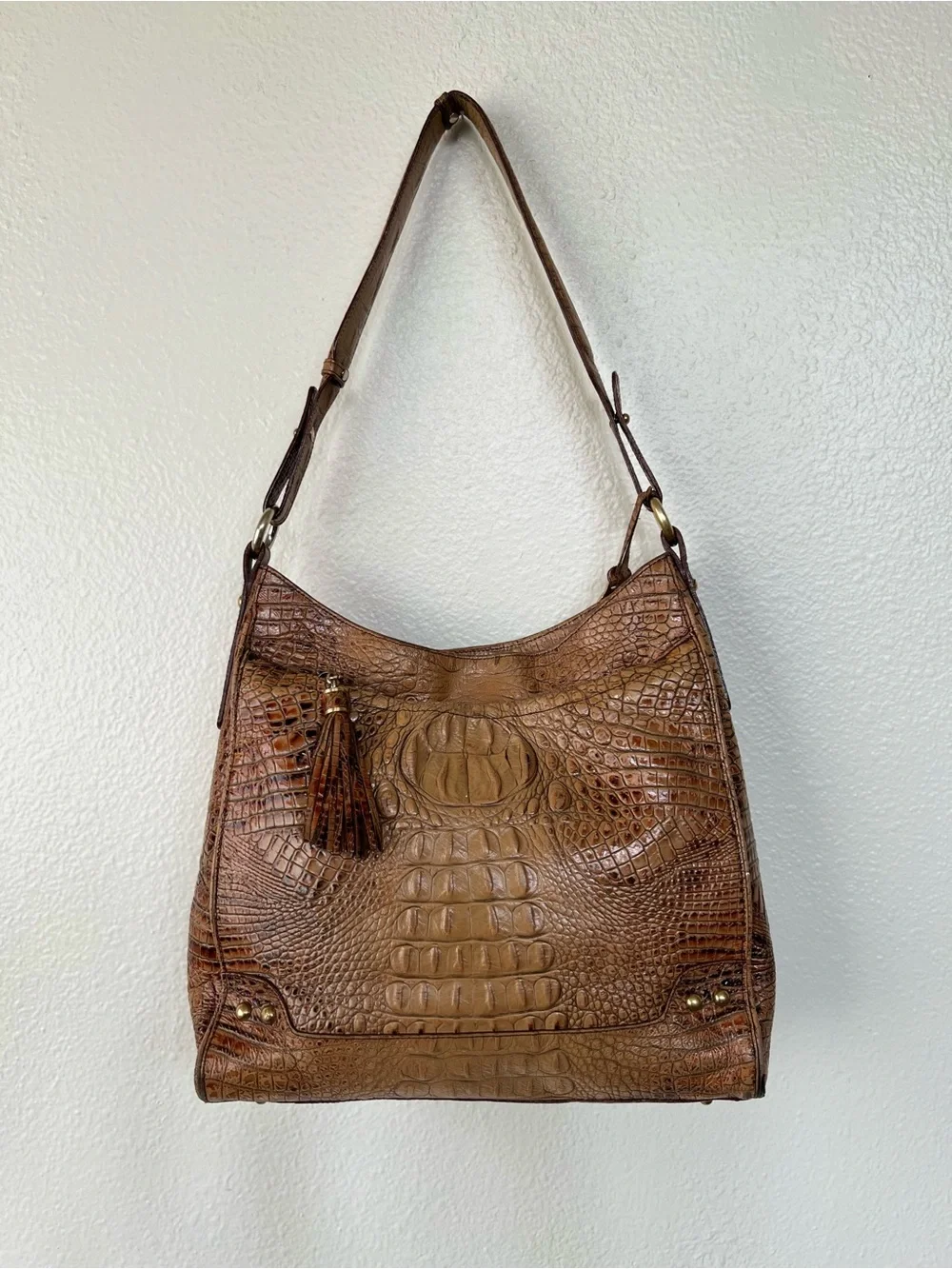 Brahmin Croc-Embossed Leather Hobo Shoulder Bag - READ